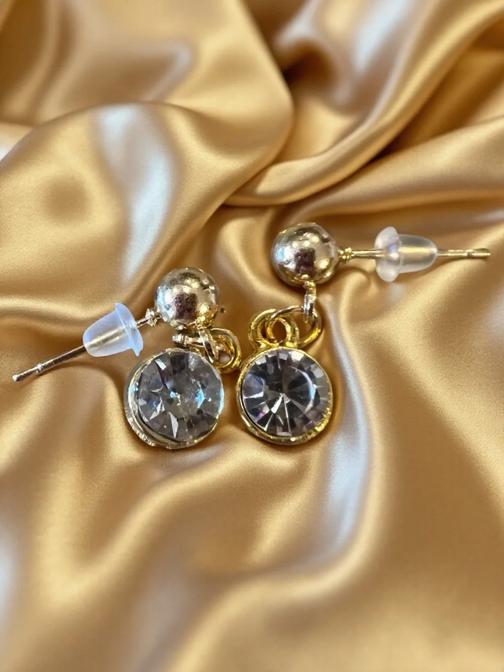 Gold-Tone Fuchsia Crystal Flower Pendant Necklace and Earring Set